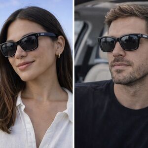 New Authentic ZEISS Sunglasses Black Square Frame 100% UV Protection 55-17-145